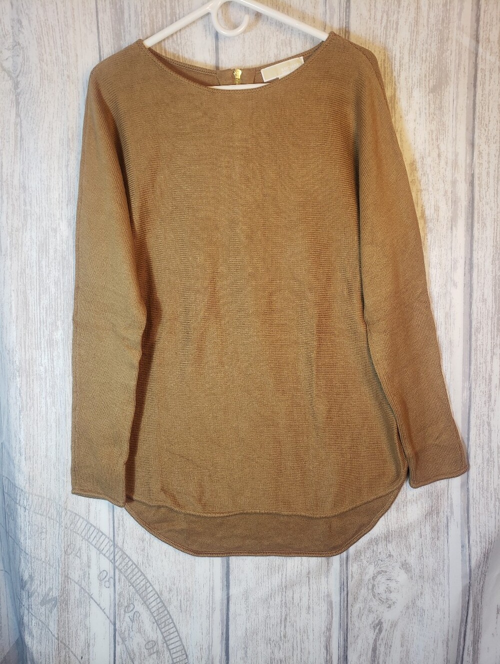 Michael Kors camel-colored waffle knit pullover tunic sweater Women's Sz Medium